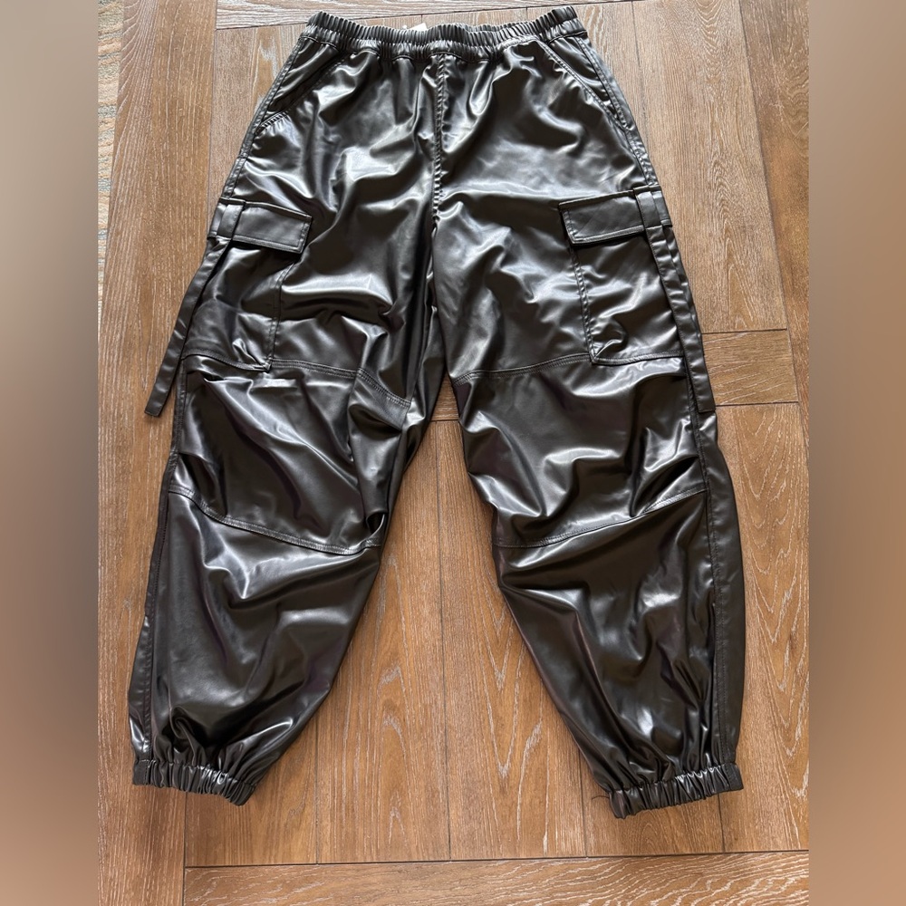 H&M Shiny faux leather Black Cargo Pants